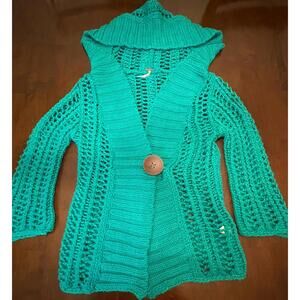 Free People Chunky Loose Knit Cardigan In Emerald Green Size Small
